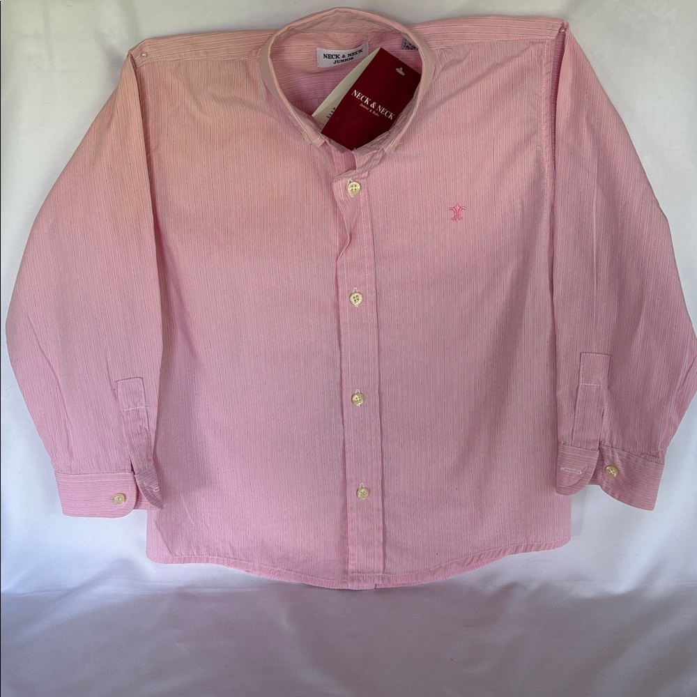 NWT EUROPEAN BRAND NECK & NECK JUNIOR & BABY PINK BOTTOM DOWN SHIRT BOYS’6A - Picture 3 of 13